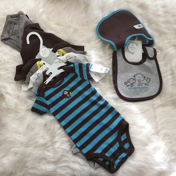 NWT! Bundle of Carter's 5 Bodysuits & 3 Bibs - Picture 6 of 6